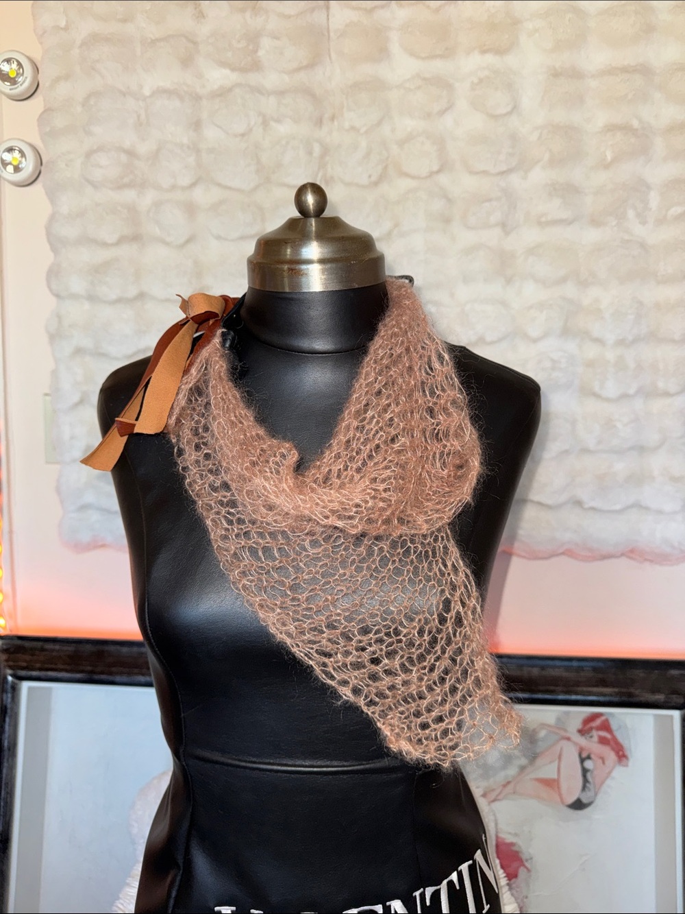 Hand Crafted Dusty Rose ( tan )  Mohair Neck Scarf
